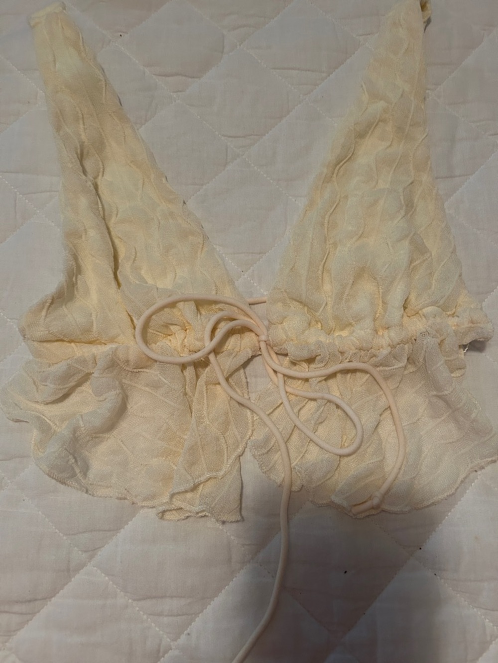 SHEIN Cream Sheer Lace Bandeau Bralette with Tie